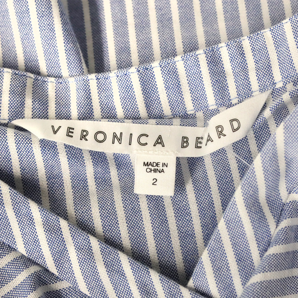 Veronica Beard Blue/White Striped Off-the-Shoulder Button-Up Blouse