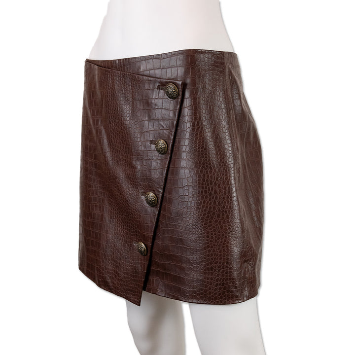 Veronica Beard Brown Embossed Faux Leather Button Front Mini Skirt