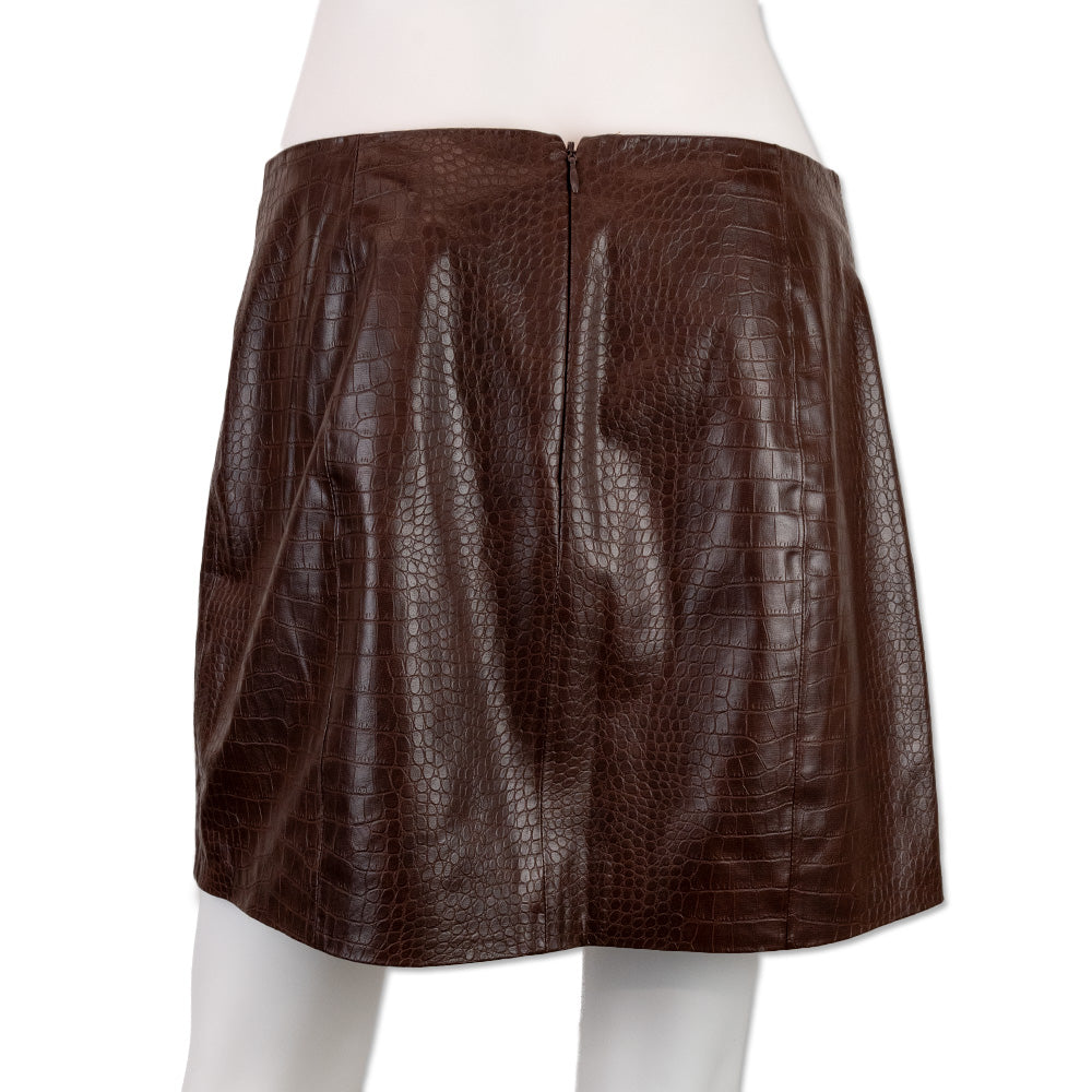 Veronica Beard Brown Embossed Faux Leather Button Front Mini Skirt