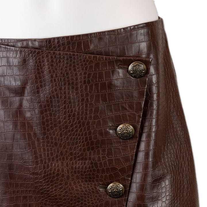 Veronica Beard Brown Embossed Faux Leather Button Front Mini Skirt