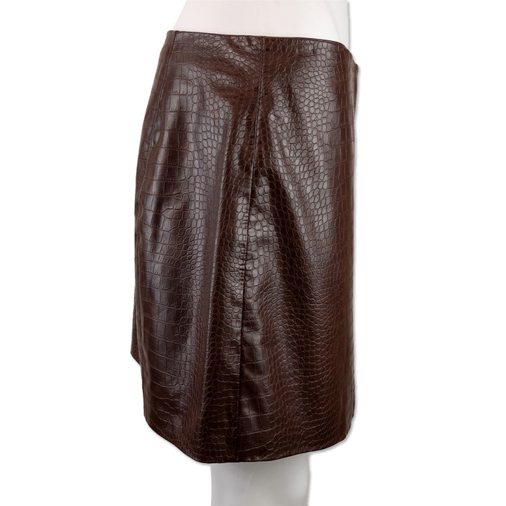 Veronica Beard Brown Embossed Faux Leather Button Front Mini Skirt