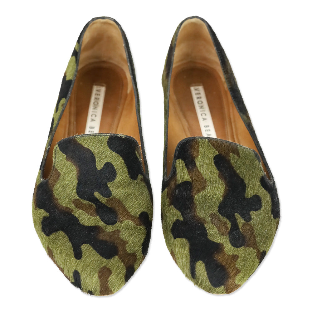 Veronica Beard Camo Griffin Pony Hair Loafers