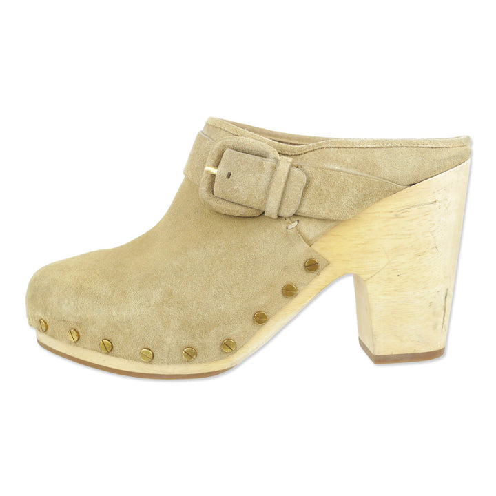Veronica Beard Dacey 100MM Tan Suede Clogs