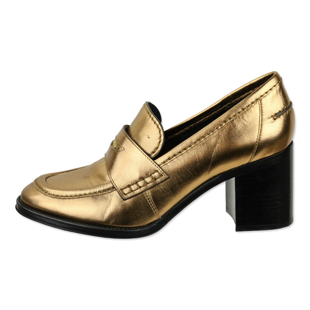 Veronica Beard Dark Gold Leather Penny Loafer 70 Pump