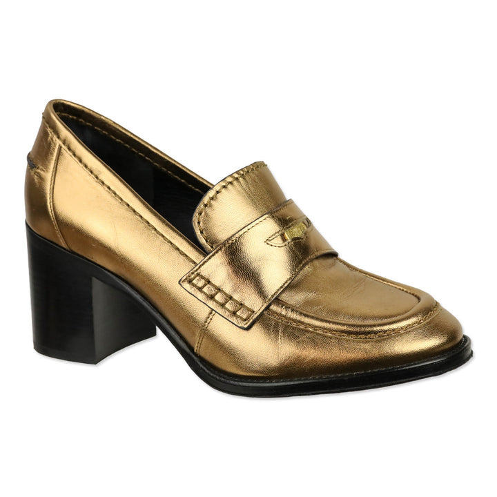 Veronica Beard Dark Gold Leather Penny Loafer 70 Pump