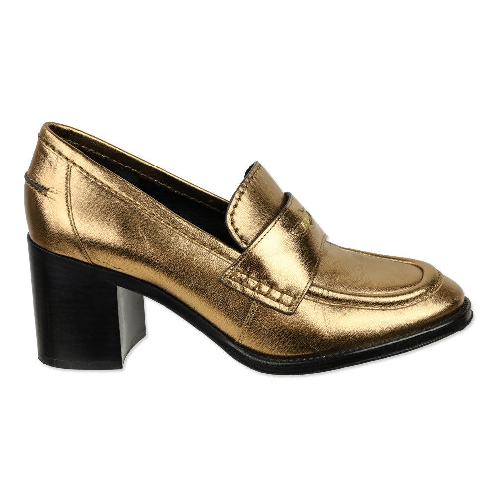 Veronica Beard Dark Gold Leather Penny Loafer 70 Pump