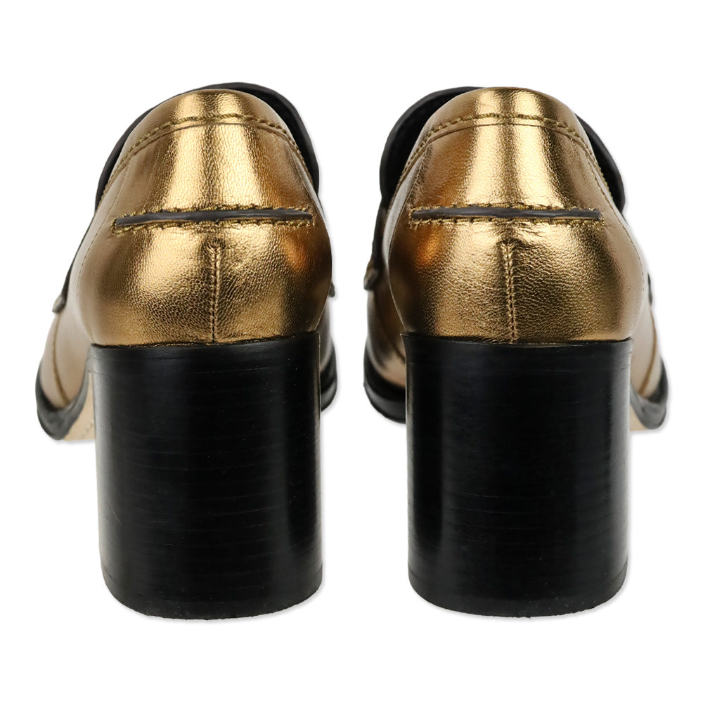 Veronica Beard Dark Gold Leather Penny Loafer 70 Pump