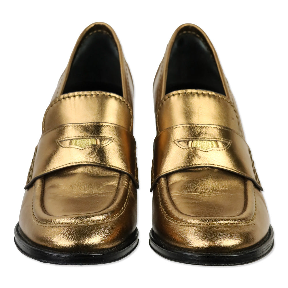 Veronica Beard Dark Gold Leather Penny Loafer 70 Pump