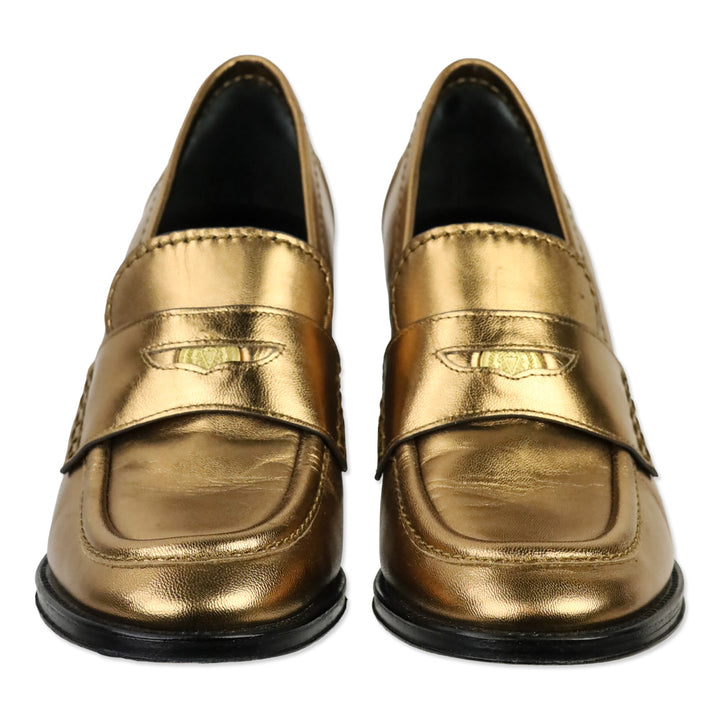 Veronica Beard Dark Gold Leather Penny Loafer 70 Pump