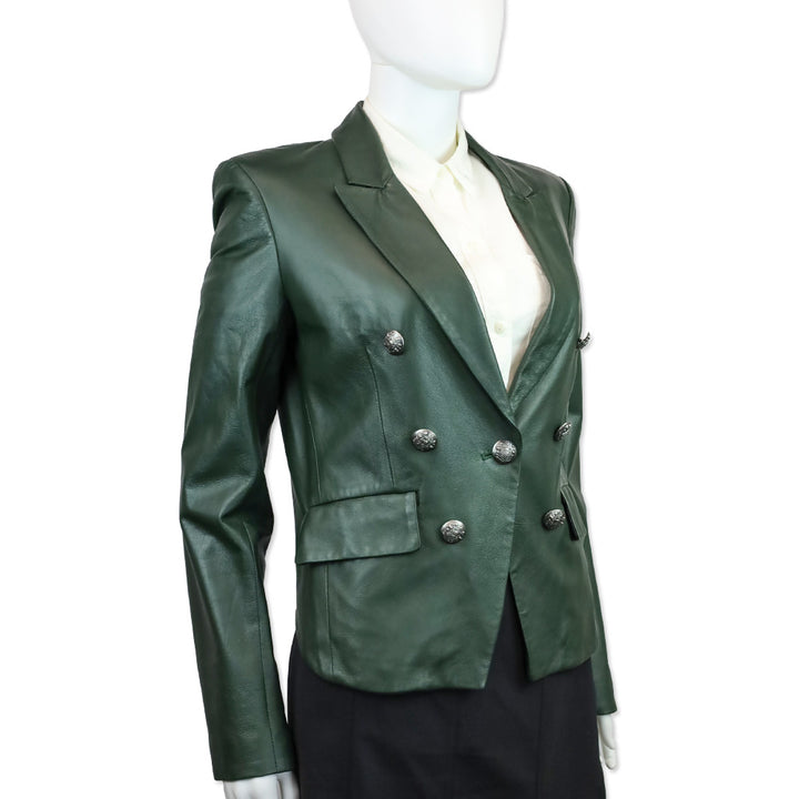 Veronica Beard Dark Green Leather Cooke Dickey Jacket Blazer