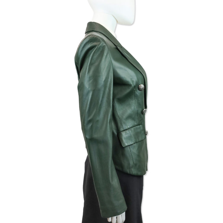 Veronica Beard Dark Green Leather Cooke Dickey Jacket Blazer