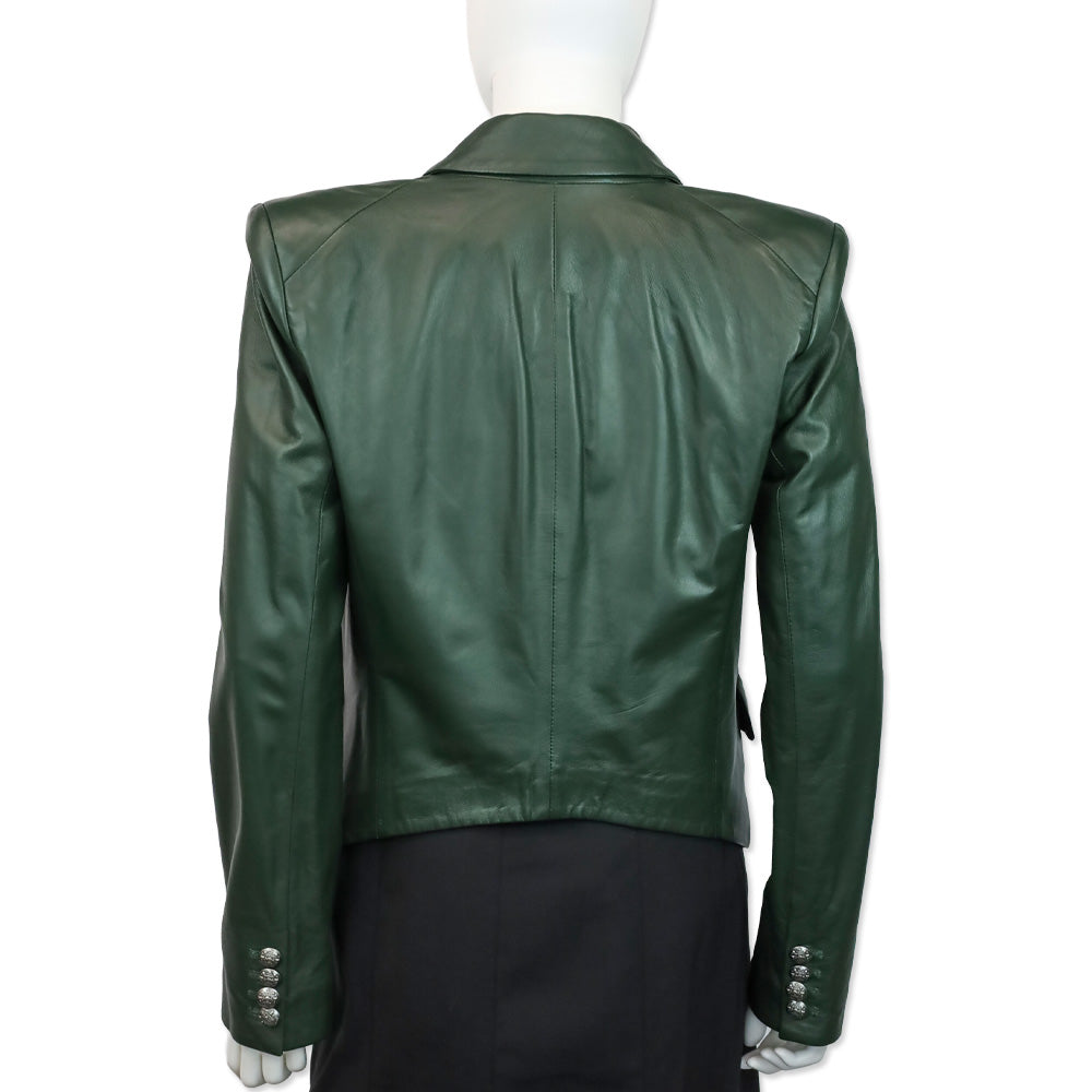 Veronica Beard Dark Green Leather Cooke Dickey Jacket Blazer