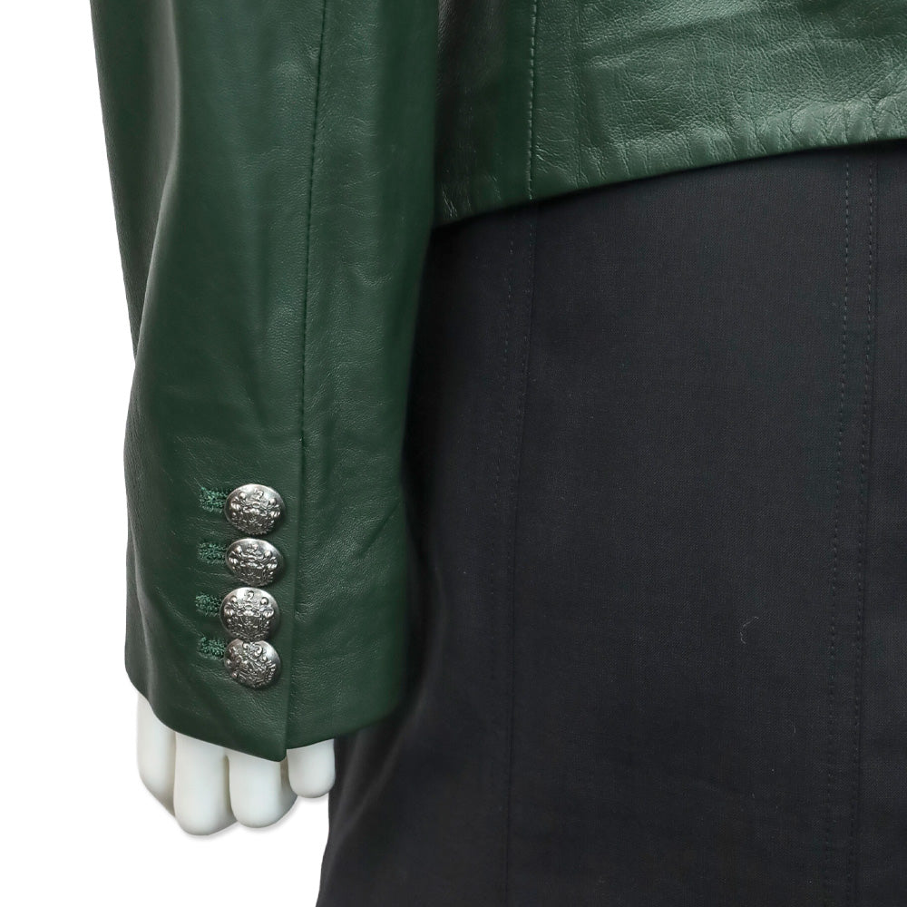 Veronica Beard Dark Green Leather Cooke Dickey Jacket Blazer