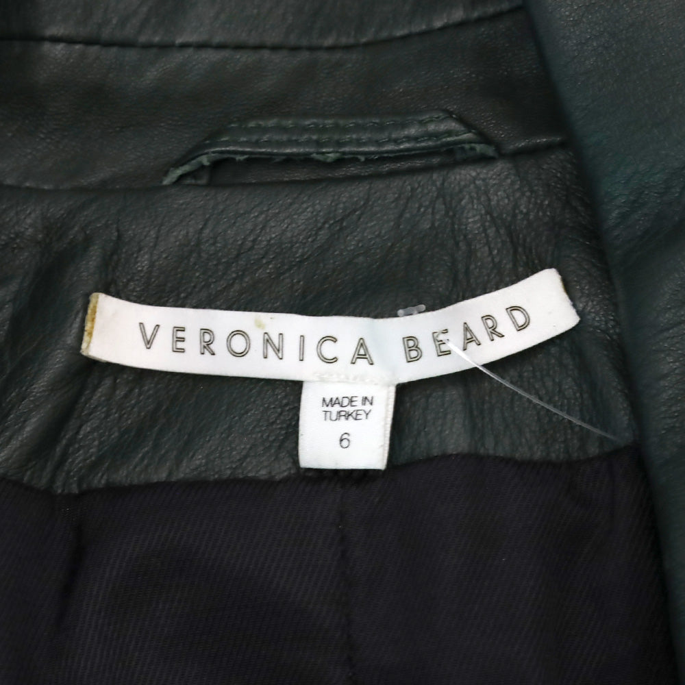 Veronica Beard Dark Green Leather Cooke Dickey Jacket Blazer