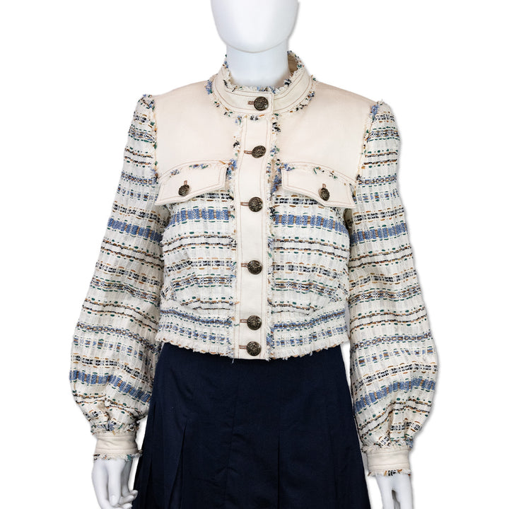 Veronica Beard Darren Ecru Ivory Cotton-Blend Tweed Jacket