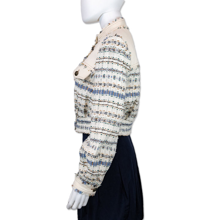 Veronica Beard Darren Ecru Ivory Cotton-Blend Tweed Jacket