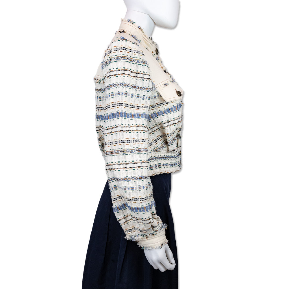 Veronica Beard Darren Ecru Ivory Cotton-Blend Tweed Jacket