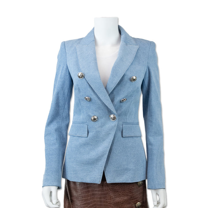 Veronica Beard Double Breasted Light Wash Denim Blazer