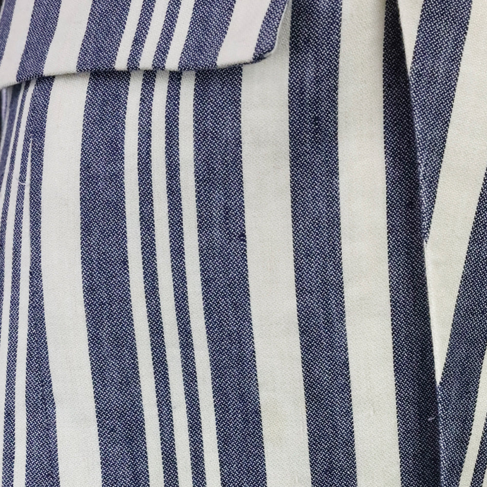 Veronica Beard Ecru/Indigo Geneva Striped Linen Blend Double-Breasted Dickey Jacket