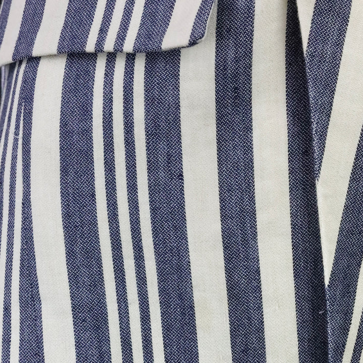 Veronica Beard Ecru/Indigo Geneva Striped Linen Blend Double-Breasted Dickey Jacket