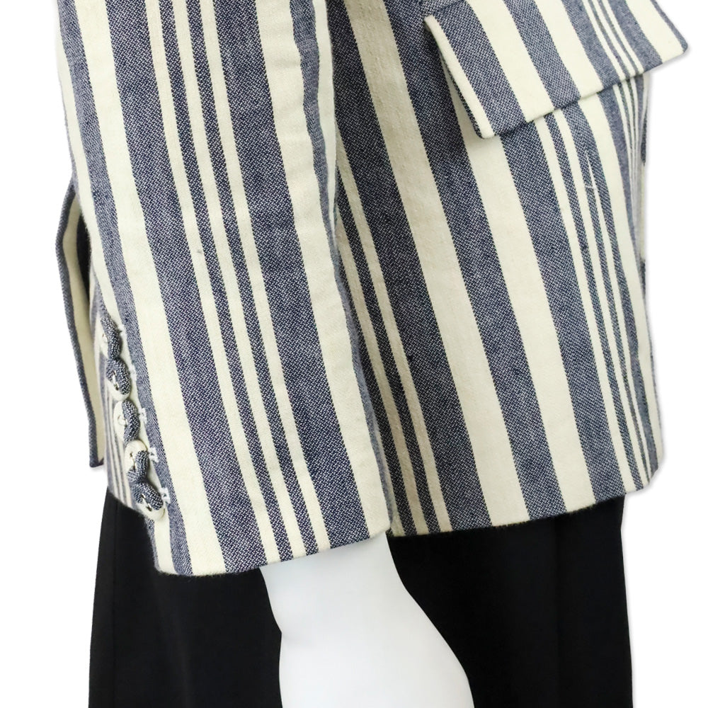Veronica Beard Ecru/Indigo Geneva Striped Linen Blend Double-Breasted Dickey Jacket