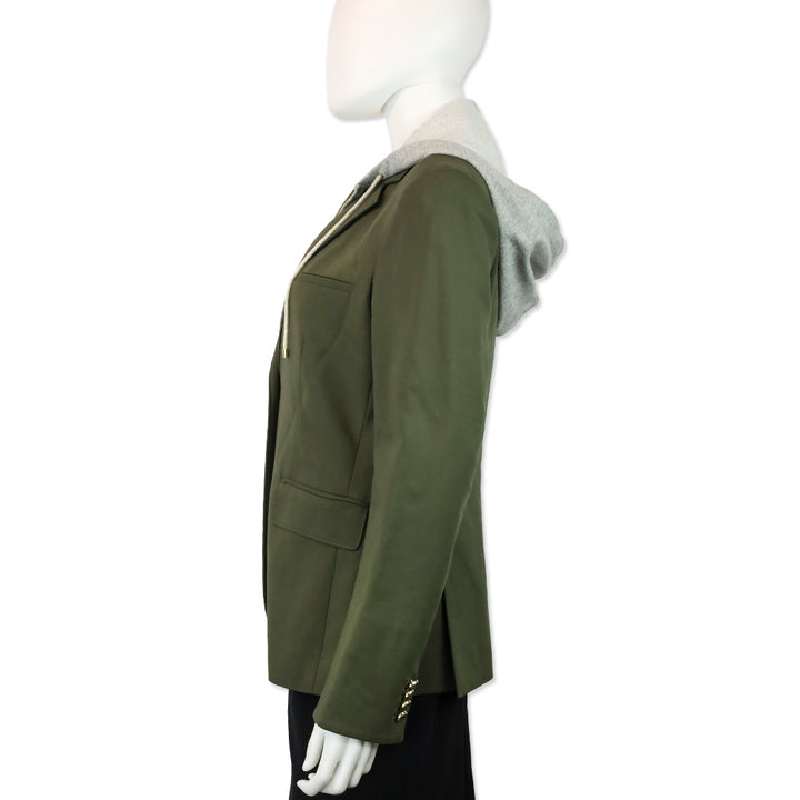 Veronica Beard Green Stretch Cotton Two-Button Blazer with Grey Hoodie Dickey