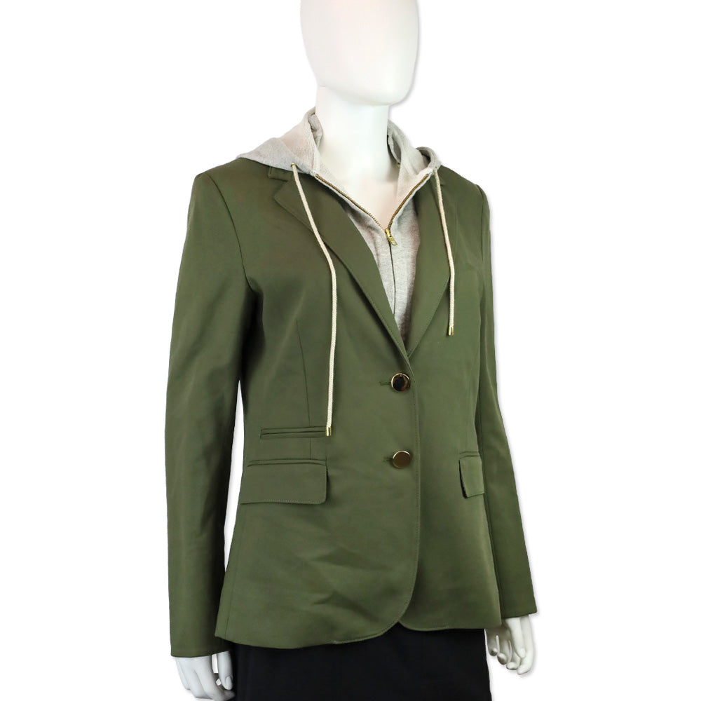 Veronica Beard Green Stretch Cotton Two-Button Blazer with Grey Hoodie Dickey