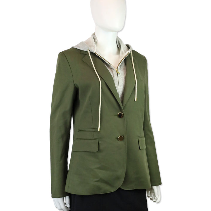 Veronica Beard Green Stretch Cotton Two-Button Blazer with Grey Hoodie Dickey