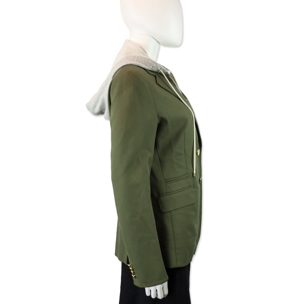 Veronica Beard Green Stretch Cotton Two-Button Blazer with Grey Hoodie Dickey