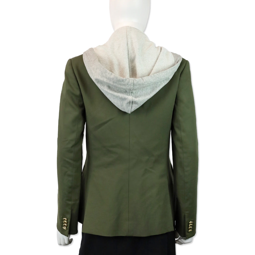 Veronica Beard Green Stretch Cotton Two-Button Blazer with Grey Hoodie Dickey