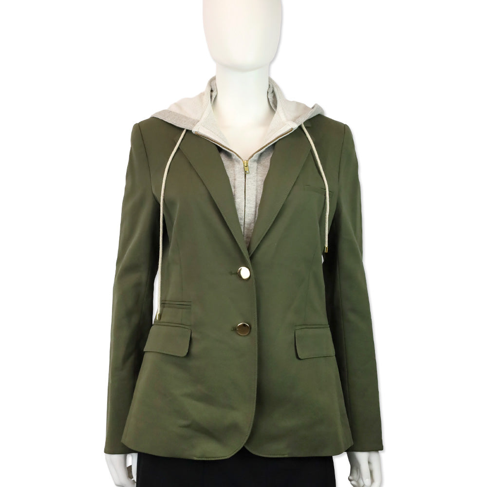 Veronica Beard Green Stretch Cotton Two-Button Blazer with Grey Hoodie Dickey
