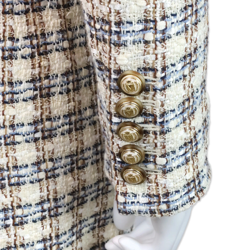 Veronica Beard Ivory/Camel Bentley Check Tweed Cropped Jacket