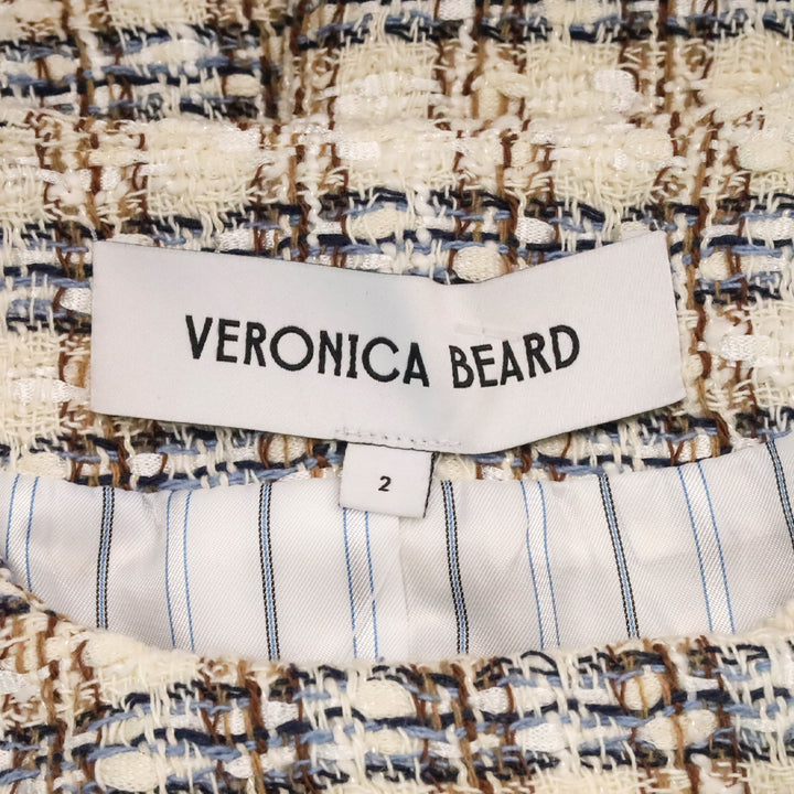 Veronica Beard Ivory/Camel Bentley Check Tweed Cropped Jacket
