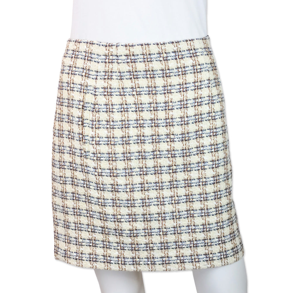 Veronica Beard Ivory/Camel Bentley Check Tweed Midi Skirt