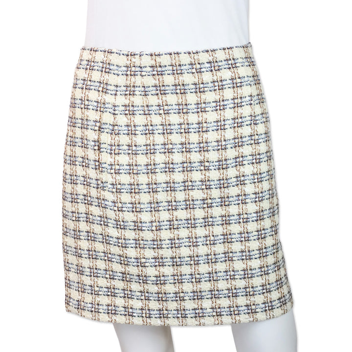 Veronica Beard Ivory/Camel Bentley Check Tweed Midi Skirt