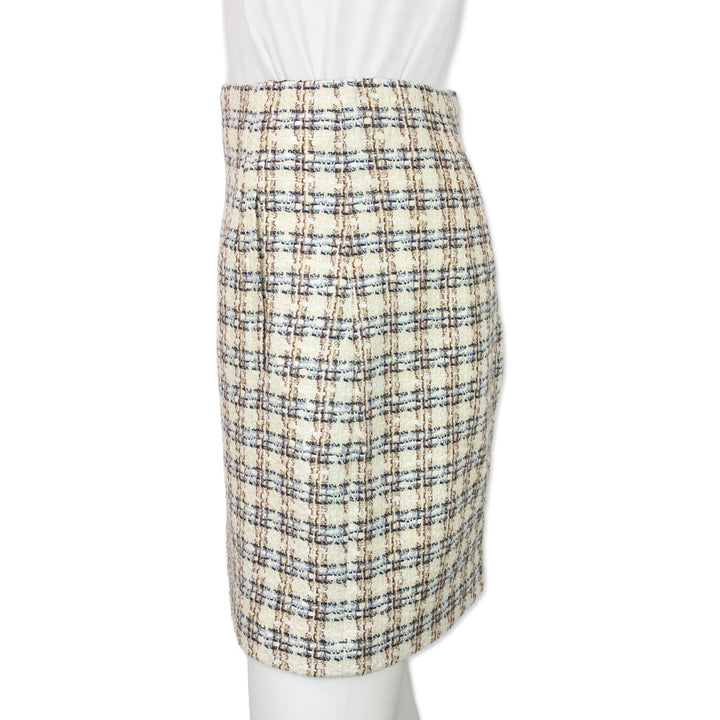 Veronica Beard Ivory/Camel Bentley Check Tweed Midi Skirt