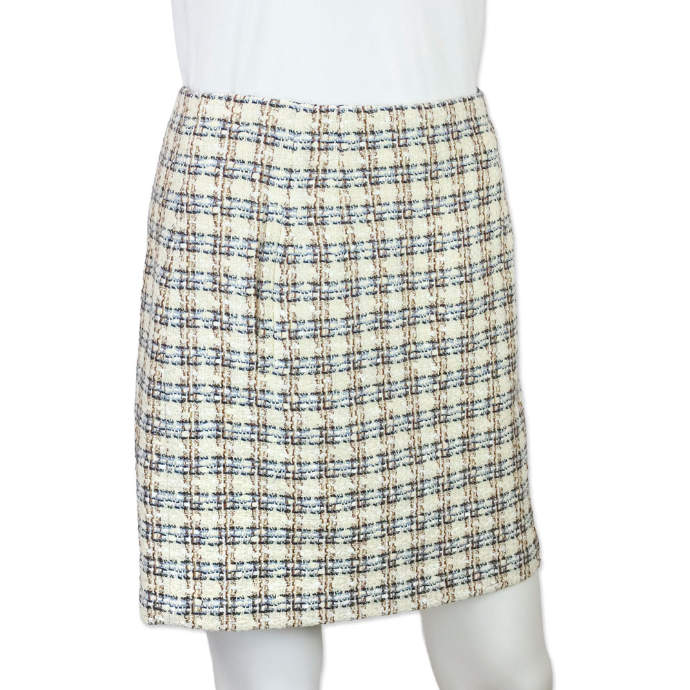 Veronica Beard Ivory/Camel Bentley Check Tweed Midi Skirt
