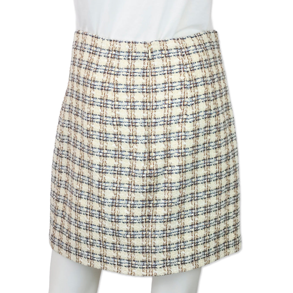 Veronica Beard Ivory/Camel Bentley Check Tweed Midi Skirt