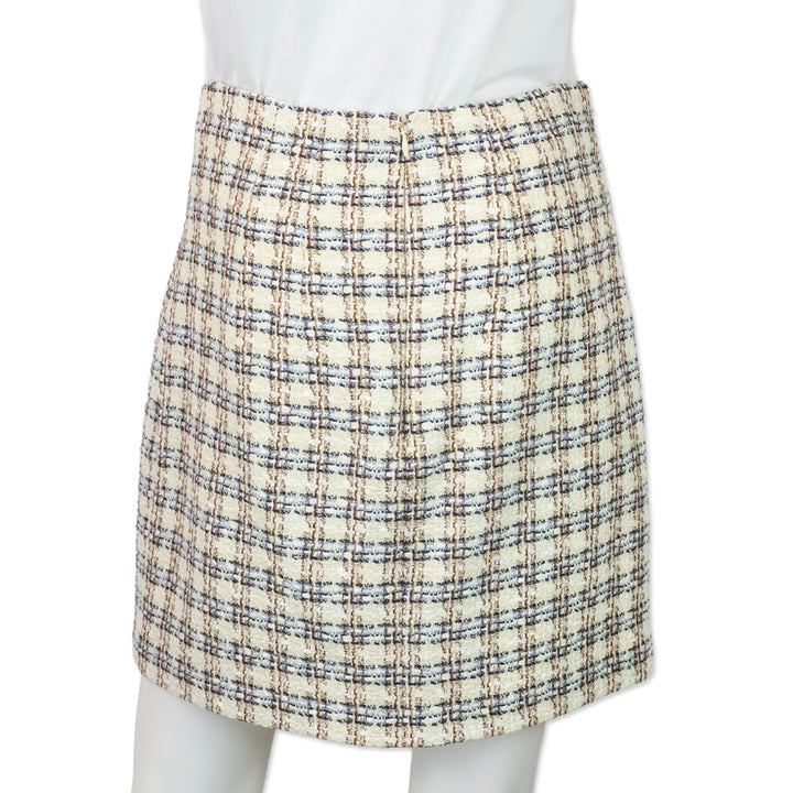 Veronica Beard Ivory/Camel Bentley Check Tweed Midi Skirt