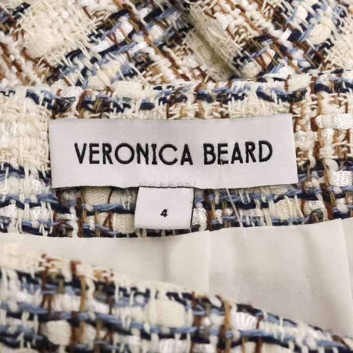 Veronica Beard Ivory/Camel Bentley Check Tweed Midi Skirt