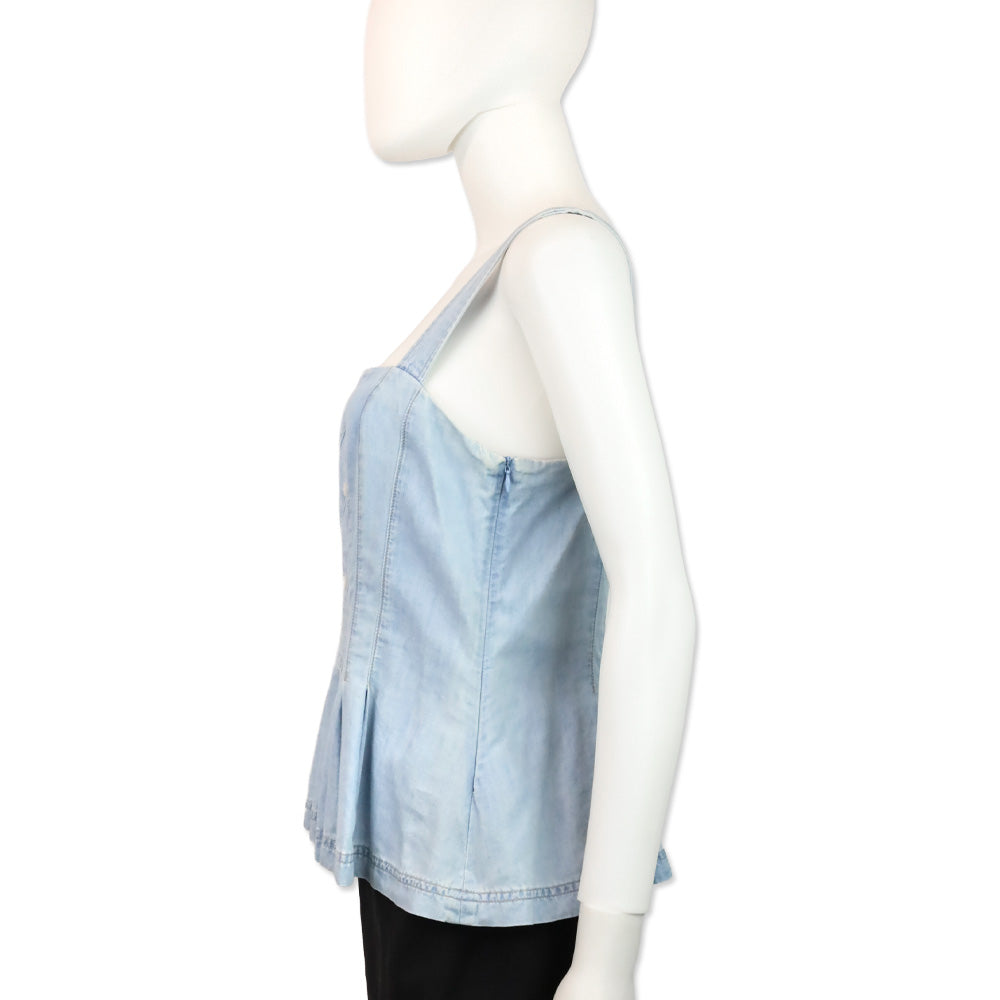 Veronica Beard Laura Chambray Pleated Peplum Top