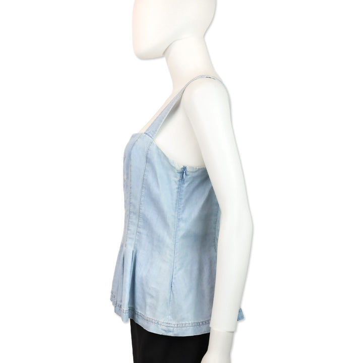 Veronica Beard Laura Chambray Pleated Peplum Top