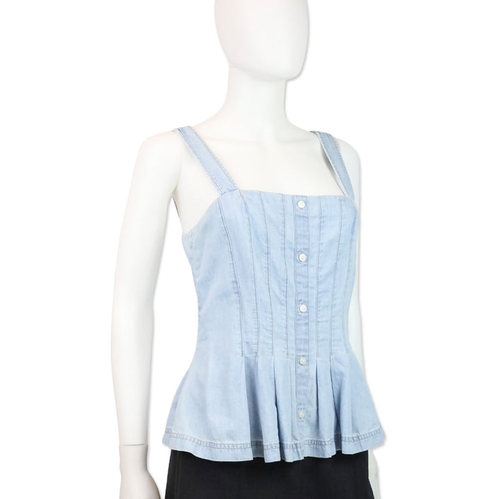 Veronica Beard Laura Chambray Pleated Peplum Top