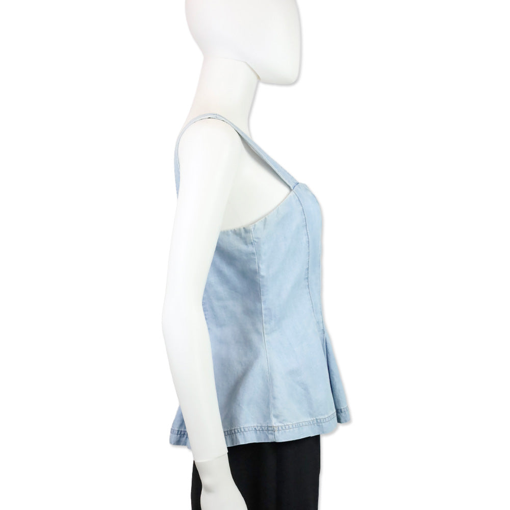 Veronica Beard Laura Chambray Pleated Peplum Top