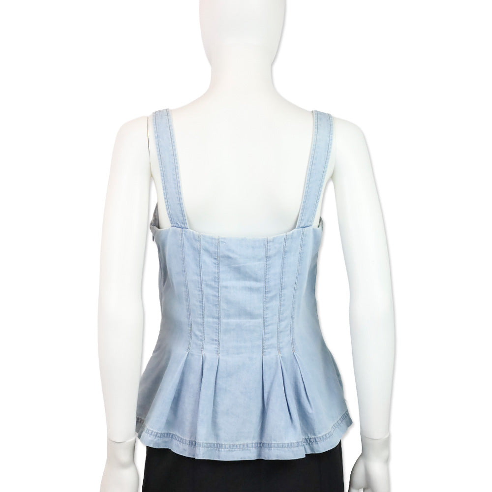 Veronica Beard Laura Chambray Pleated Peplum Top