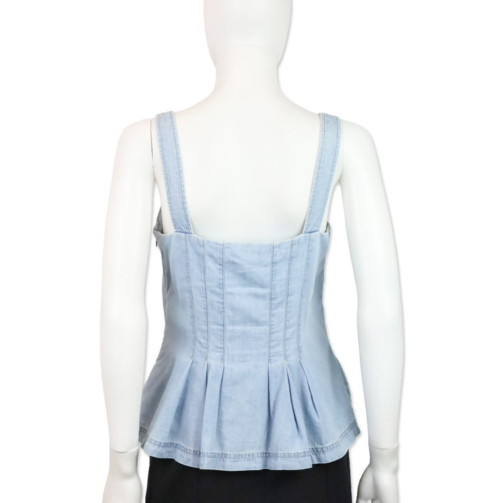 Veronica Beard Laura Chambray Pleated Peplum Top