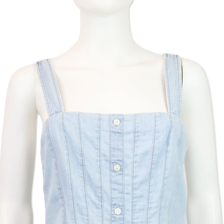 Veronica Beard Laura Chambray Pleated Peplum Top