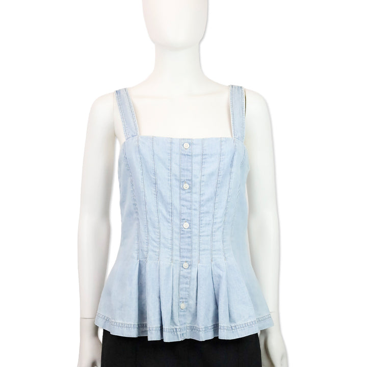 Veronica Beard Laura Chambray Pleated Peplum Top