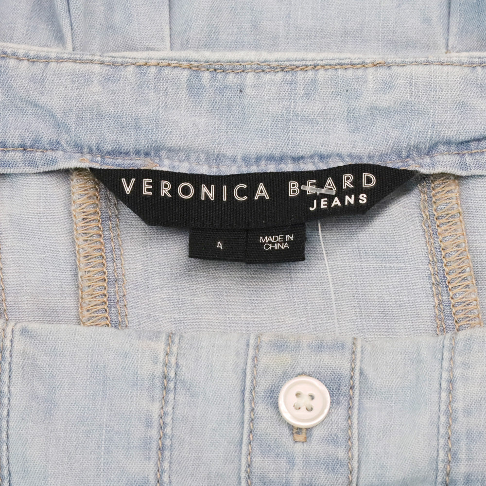 Veronica Beard Laura Chambray Pleated Peplum Top