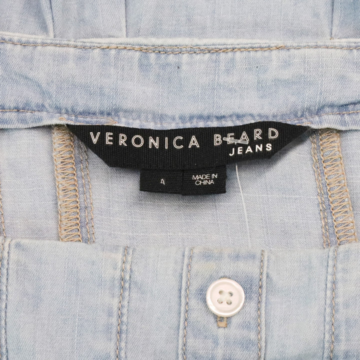 Veronica Beard Laura Chambray Pleated Peplum Top